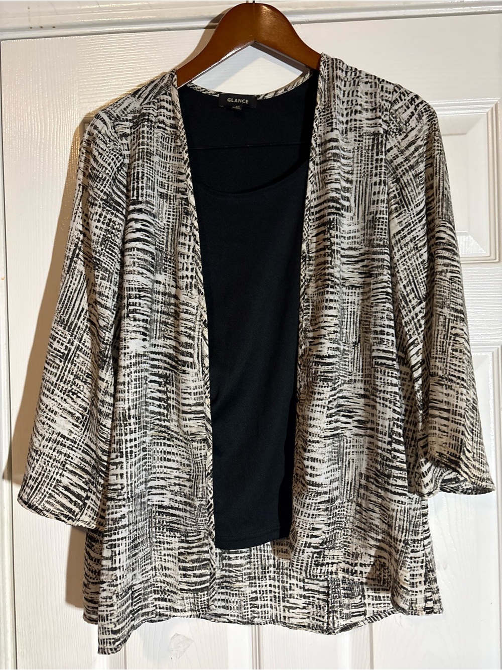 Glance Black & White Open-Front Patterned Cardigan